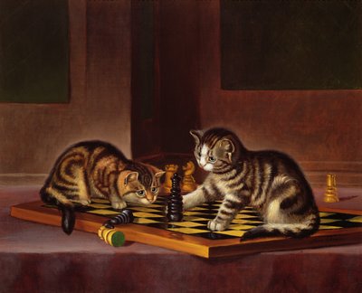 Kätzchen spielen Schach, ca. 1860 von English School